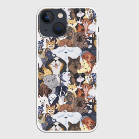 Чехол для iPhone 13 mini с принтом Dogs в Тюмени,  |  | cобака | доберман | животное | звери | кинолог | корги | милый | мордочка | овчарка | паттерн | пес | пудель | стикербомбинг | щенок | я люблю собак