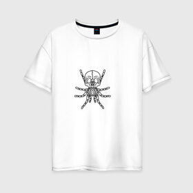 Женская футболка хлопок Oversize с принтом Череп в Тюмени, 100% хлопок | свободный крой, круглый ворот, спущенный рукав, длина до линии бедер
 | контур | лапы | лицо | паук | череп