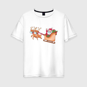 Женская футболка хлопок Oversize с принтом Санта в маске в Тюмени, 100% хлопок | свободный крой, круглый ворот, спущенный рукав, длина до линии бедер
 | christmas | deer | gifts | holiday | masks | new year | santa | sleigh | маски | новый год | олени | подарки | праздник | рождество | сани | санта