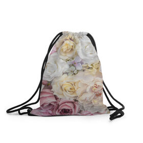 Рюкзак-мешок 3D с принтом Нежные Цветы в Тюмени, 100% полиэстер | плотность ткани — 200 г/м2, размер — 35 х 45 см; лямки — толстые шнурки, застежка на шнуровке, без карманов и подкладки | белый | розовый | розы | сирень | цветок