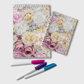 Блокнот с принтом Нежные Цветы в Тюмени, 100% бумага | 48 листов, плотность листов — 60 г/м2, плотность картонной обложки — 250 г/м2. Листы скреплены удобной пружинной спиралью. Цвет линий — светло-серый
 | Тематика изображения на принте: белый | розовый | розы | сирень | цветок