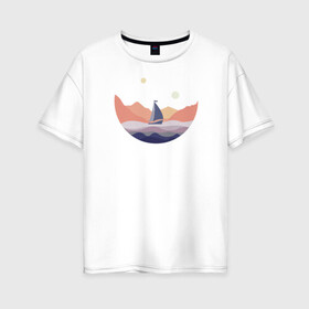 Женская футболка хлопок Oversize с принтом Яхта в океане в Тюмени, 100% хлопок | свободный крой, круглый ворот, спущенный рукав, длина до линии бедер
 | лодка | море | океан | путешествия | яхта | яхтинг