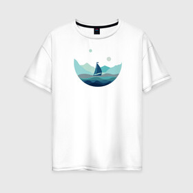 Женская футболка хлопок Oversize с принтом Яхта в океане в Тюмени, 100% хлопок | свободный крой, круглый ворот, спущенный рукав, длина до линии бедер
 | 