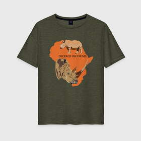 Женская футболка хлопок Oversize с принтом Африканские носороги в Тюмени, 100% хлопок | свободный крой, круглый ворот, спущенный рукав, длина до линии бедер
 | 
