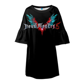 Детское платье 3D с принтом Devil May Cry в Тюмени, 100% полиэстер | прямой силуэт, чуть расширенный к низу. Круглая горловина, на рукавах — воланы | 3d. | demon | devil | devil may cry 5 | games | демон | дьявол | игры