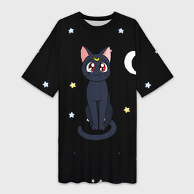 Платье-футболка 3D с принтом Луна в Тюмени,  |  | sailor moon. кот луна | кот | кошка | луна | сейлор мун | сейлормун