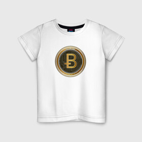 Детская футболка хлопок с принтом BITCOIN в Тюмени, 100% хлопок | круглый вырез горловины, полуприлегающий силуэт, длина до линии бедер | Тематика изображения на принте: bitcoin | btc | биткоин | валюта | деньги | криптовалюта