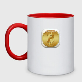 Кружка двухцветная с принтом BITCOIN в Тюмени, керамика | объем — 330 мл, диаметр — 80 мм. Цветная ручка и кайма сверху, в некоторых цветах — вся внутренняя часть | bitcoin | btc | биткоин | валюта | деньги | криптовалюта