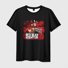 Мужская футболка 3D с принтом red dead redemption 2 в Тюмени, 100% полиэфир | прямой крой, круглый вырез горловины, длина до линии бедер | action | red dead redemption 2 | rockstar games | вестерн | игра | ковбой | ружье | стрелялка | экшен