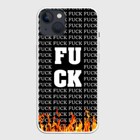 Чехол для iPhone 13 с принтом FCK FCK FCK в Тюмени,  |  | black and white | censorship | fire | lettering | obscene words | uncensored | надписи | неценузурный | огонь | темный | черный и белый