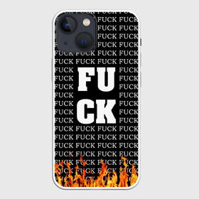 Чехол для iPhone 13 mini с принтом FCK FCK FCK в Тюмени,  |  | black and white | censorship | fire | lettering | obscene words | uncensored | надписи | неценузурный | огонь | темный | черный и белый