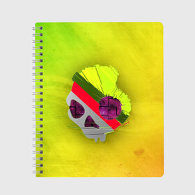 Тетрадь с принтом SKULL MINIMAL в Тюмени, 100% бумага | 48 листов, плотность листов — 60 г/м2, плотность картонной обложки — 250 г/м2. Листы скреплены сбоку удобной пружинной спиралью. Уголки страниц и обложки скругленные. Цвет линий — светло-серый
 | Тематика изображения на принте: 1scandy | abstract | art | dead | music | rock | scandy | skeleton | skull | skullcandy | skulls | style | абстракция | арт | градиент | кости | минимализм | музыка | пират | пираты | подарок | рок | скелет | скулл | стиль | текстура | техно | 