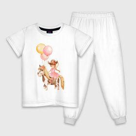 Детская пижама хлопок с принтом Девочка-ковбой в Тюмени, 100% хлопок |  брюки и футболка прямого кроя, без карманов, на брюках мягкая резинка на поясе и по низу штанин
 | девочка | день рождения | ковбой | конь | лошадь | няшность | шарики