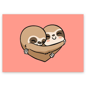 Поздравительная открытка с принтом Влюбленные Ленивцы в Тюмени, 100% бумага | плотность бумаги 280 г/м2, матовая, на обратной стороне линовка и место для марки
 | 14 февраля | день всех влюбленных | день святого валентина | животные | звери | ленивец | любовь | милый | сердце | хороший | я тебя люблю