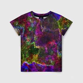 Детская футболка 3D с принтом Энергия в красках в Тюмени, 100% гипоаллергенный полиэфир | прямой крой, круглый вырез горловины, длина до линии бедер, чуть спущенное плечо, ткань немного тянется | abstract | color | energy | gradient | neon | pattern | space | texture | абстрактный | абстракция | волны | всплеск | градиент | дым | искусство | космические | краски | красочный | неон | неоновый | сияние | текстура | туман