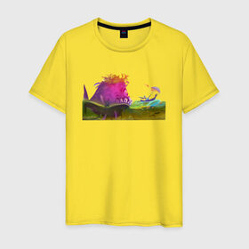 Мужская футболка хлопок с принтом Болотный лес (вар 2) в Тюмени, 100% хлопок | прямой крой, круглый вырез горловины, длина до линии бедер, слегка спущенное плечо. | fantasy | затопленный лес | монстр | рисунок | фэнтези