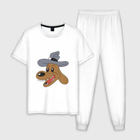 Мужская пижама хлопок с принтом детектив сэм в Тюмени, 100% хлопок | брюки и футболка прямого кроя, без карманов, на брюках мягкая резинка на поясе и по низу штанин
 | doodle | freelance police | max | sam | игра | кролик | макс | мультфильм | парные | пес | сэм