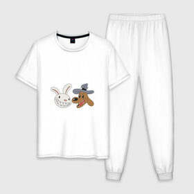 Мужская пижама хлопок с принтом сэм и макс в Тюмени, 100% хлопок | брюки и футболка прямого кроя, без карманов, на брюках мягкая резинка на поясе и по низу штанин
 | doodle | freelance police | max | sam | игра | кролик | макс | мультфильм | парные | пес | сэм