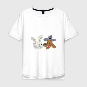 Мужская футболка хлопок Oversize с принтом сэм и макс в Тюмени, 100% хлопок | свободный крой, круглый ворот, “спинка” длиннее передней части | doodle | freelance police | max | sam | игра | кролик | макс | мультфильм | парные | пес | сэм