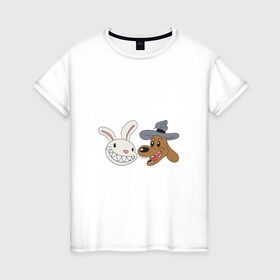 Женская футболка хлопок с принтом сэм и макс в Тюмени, 100% хлопок | прямой крой, круглый вырез горловины, длина до линии бедер, слегка спущенное плечо | doodle | freelance police | max | sam | игра | кролик | макс | мультфильм | парные | пес | сэм