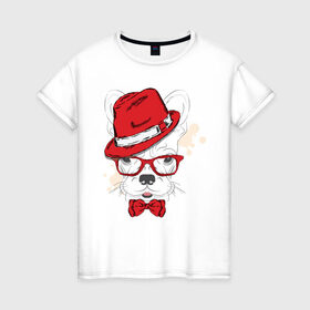 Женская футболка хлопок с принтом Клуб Романтики в Тюмени, 100% хлопок | прямой крой, круглый вырез горловины, длина до линии бедер, слегка спущенное плечо | бабочка | бульдог | очки | пёс | собака | шляпа
