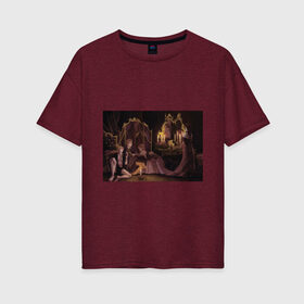 Женская футболка хлопок Oversize с принтом Guest of vampires в Тюмени, 100% хлопок | свободный крой, круглый ворот, спущенный рукав, длина до линии бедер
 | dark academy | goth | вампиры | готика | тёмная академия