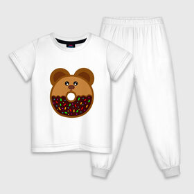 Детская пижама хлопок с принтом Пончик - мишка в Тюмени, 100% хлопок |  брюки и футболка прямого кроя, без карманов, на брюках мягкая резинка на поясе и по низу штанин
 | Тематика изображения на принте: еда | кекс | мишка | пирог | пончик | сладости | шоколад
