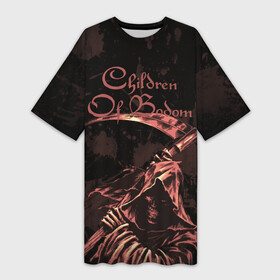 Платье-футболка 3D с принтом Children of Bodom | Reaper в Тюмени,  |  | children of bodom | дети озера бодом | дэт метал | жнец | коса | череп
