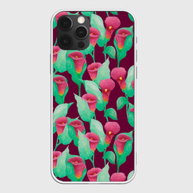 Чехол для iPhone 12 Pro Max с принтом Каллы на вишневом фоне в Тюмени, Силикон |  | 8 марта | flowers | summer | весна | вишневый | зеленый | каллы | красный | лето | праздник | природа | растения | цветы
