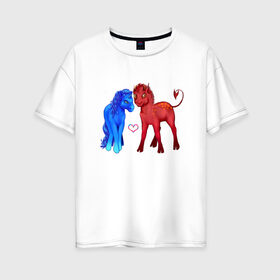 Женская футболка хлопок Oversize с принтом Жар и холод в Тюмени, 100% хлопок | свободный крой, круглый ворот, спущенный рукав, длина до линии бедер
 | cute | pony | единорог | милота | пони | сердце | чертик