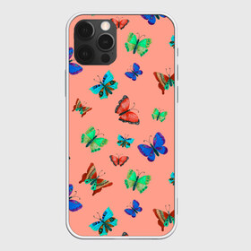 Чехол для iPhone 12 Pro Max с принтом Бабочки на персиковом фоне в Тюмени, Силикон |  | Тематика изображения на принте: 8 марта | butterflies | summer | бабочки | весна | зеленый | красный | лето | насекомые | праздник | природа | синий