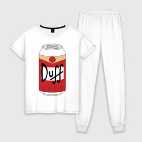 Женская пижама хлопок с принтом Duff Beer в Тюмени, 100% хлопок | брюки и футболка прямого кроя, без карманов, на брюках мягкая резинка на поясе и по низу штанин | beer | duff | simpsons | гомер | симпсоны