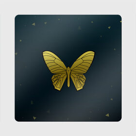 Магнит виниловый Квадрат с принтом Butterfly в Тюмени, полимерный материал с магнитным слоем | размер 9*9 см, закругленные углы | бабочка | геомеирический | золотой | темный фон