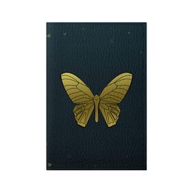 Обложка для паспорта матовая кожа с принтом Butterfly в Тюмени, натуральная матовая кожа | размер 19,3 х 13,7 см; прозрачные пластиковые крепления | Тематика изображения на принте: бабочка | геомеирический | золотой | темный фон