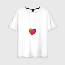 Женская футболка хлопок Oversize с принтом Акварельное сердце в Тюмени, 100% хлопок | свободный крой, круглый ворот, спущенный рукав, длина до линии бедер
 | день валентина | любовь | парные | сердца