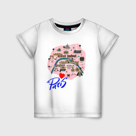 Детская футболка 3D с принтом Париж в Тюмени, 100% гипоаллергенный полиэфир | прямой крой, круглый вырез горловины, длина до линии бедер, чуть спущенное плечо, ткань немного тянется | paris | достопримечательности | карта | париж | путешествия | франция | эйфелева башня | я люблю париж