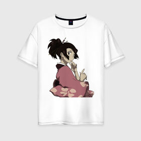 Женская футболка хлопок Oversize с принтом Самурай в Тюмени, 100% хлопок | свободный крой, круглый ворот, спущенный рукав, длина до линии бедер
 | девушка | кимоно | манга | самурай | япония