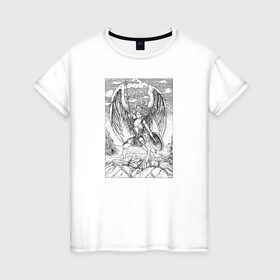 Женская футболка хлопок с принтом Celestial в Тюмени, 100% хлопок | прямой крой, круглый вырез горловины, длина до линии бедер, слегка спущенное плечо | angel | celestial | fantasy | warrior | ангел | воительница | небесная | руны | средневековье | фэнтези
