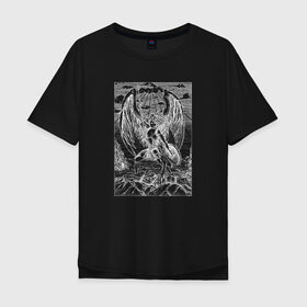 Мужская футболка хлопок Oversize с принтом Celestial black в Тюмени, 100% хлопок | свободный крой, круглый ворот, “спинка” длиннее передней части | angel | celestial | fantasy | warrior | ангел | воительница | небесная | руны | средневековье | фэнтези