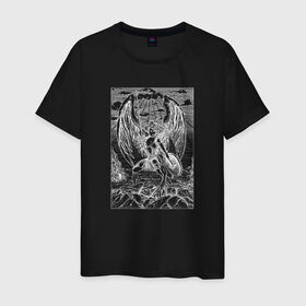 Мужская футболка хлопок с принтом Celestial black в Тюмени, 100% хлопок | прямой крой, круглый вырез горловины, длина до линии бедер, слегка спущенное плечо. | angel | celestial | fantasy | warrior | ангел | воительница | небесная | руны | средневековье | фэнтези