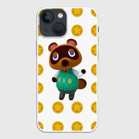 Чехол для iPhone 13 mini с принтом Animal crossing   Nook в Тюмени,  |  | animal crossing | nook | детский | желтый | игра | компьютерный | кроссинг | монеты | нок | нук | персонаж | подарок | том нук | узор | энимал кросинг