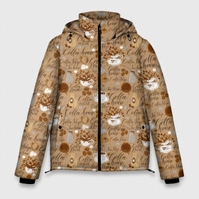 Мужская зимняя куртка 3D с принтом Кофейня в Тюмени, верх — 100% полиэстер; подкладка — 100% полиэстер; утеплитель — 100% полиэстер | длина ниже бедра, свободный силуэт Оверсайз. Есть воротник-стойка, отстегивающийся капюшон и ветрозащитная планка. 

Боковые карманы с листочкой на кнопках и внутренний карман на молнии. | americano | cappuccino | chocolate | coffee | espresso | mocha | mokkachino | бариста | бармен | капучино | кофе | кофевар | кофейные зерна | кофейня | кружка кофе | моккачино | мокко | нескафе | чай | чашка кофе | шоколад | эс