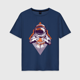 Женская футболка хлопок Oversize с принтом Астронавт с Бургером в Тюмени, 100% хлопок | свободный крой, круглый ворот, спущенный рукав, длина до линии бедер
 | astronaut | burger | elon | food | galaxy | man | mask | moon | moonwalker | musk | nasa | sandwich | space | space x | spaceman | spacex | universe | астрономия | вселенная | галактика | гамбургер | еда | илон | космонавт | маск | наса | скафан