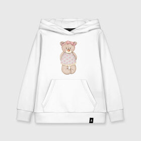 Детская толстовка хлопок с принтом Мишка в платьишке в Тюмени, 100% хлопок | Круглый горловой вырез, эластичные манжеты, пояс, капюшен | акварель | девушке | карандашом | косолапый | медведь
