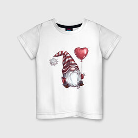 Детская футболка хлопок с принтом Гномик с шариком в Тюмени, 100% хлопок | круглый вырез горловины, полуприлегающий силуэт, длина до линии бедер | влюбленные | гномик | день валентина | парные | парочки | шарик