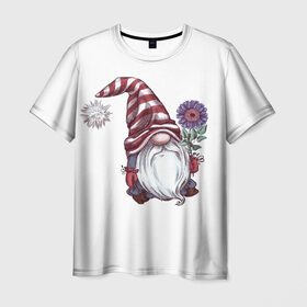 Мужская футболка 3D с принтом Галантный джентельмен в Тюмени, 100% полиэфир | прямой крой, круглый вырез горловины, длина до линии бедер | влюбленные | гном | день валентина | джентльмен | парные | парочки | цветы