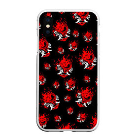 Чехол для iPhone XS Max матовый с принтом SAMURAI 2077 PATTERN в Тюмени, Силикон | Область печати: задняя сторона чехла, без боковых панелей | 2019 | cd project red | cyberpunk 2077 | cyberpunk fashion | hacker | keanu reeves | maelstrom | militech | night city | quadra | samurai | samurai cyberpunk 2077 | sci fi | trauma team | v | ви | киану ривз | киберпанк 2077 | логотип | роб