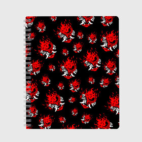 Тетрадь с принтом SAMURAI 2077 PATTERN в Тюмени, 100% бумага | 48 листов, плотность листов — 60 г/м2, плотность картонной обложки — 250 г/м2. Листы скреплены сбоку удобной пружинной спиралью. Уголки страниц и обложки скругленные. Цвет линий — светло-серый
 | 2019 | cd project red | cyberpunk 2077 | cyberpunk fashion | hacker | keanu reeves | maelstrom | militech | night city | quadra | samurai | samurai cyberpunk 2077 | sci fi | trauma team | v | ви | киану ривз | киберпанк 2077 | логотип | роб