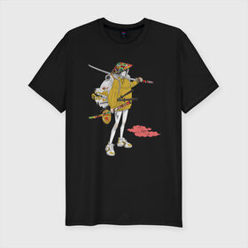 Мужская футболка хлопок Slim с принтом Japanese art в Тюмени, 92% хлопок, 8% лайкра | приталенный силуэт, круглый вырез ворота, длина до линии бедра, короткий рукав | japan | аниме | восток | катана | персонаж | самурай | япония
