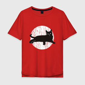 Мужская футболка хлопок Oversize с принтом Черный кот в Тюмени, 100% хлопок | свободный крой, круглый ворот, “спинка” длиннее передней части | Тематика изображения на принте: art | black | cat | cats | grumpy | illustration | kitten | kitty | pussy | pussycat | retro | vintage | арт | винтаж | винтажный | злой | иллюстрация | киса | киска | котенок | котик | кошка | краска | потертости | пятна | ретро | сердитый |